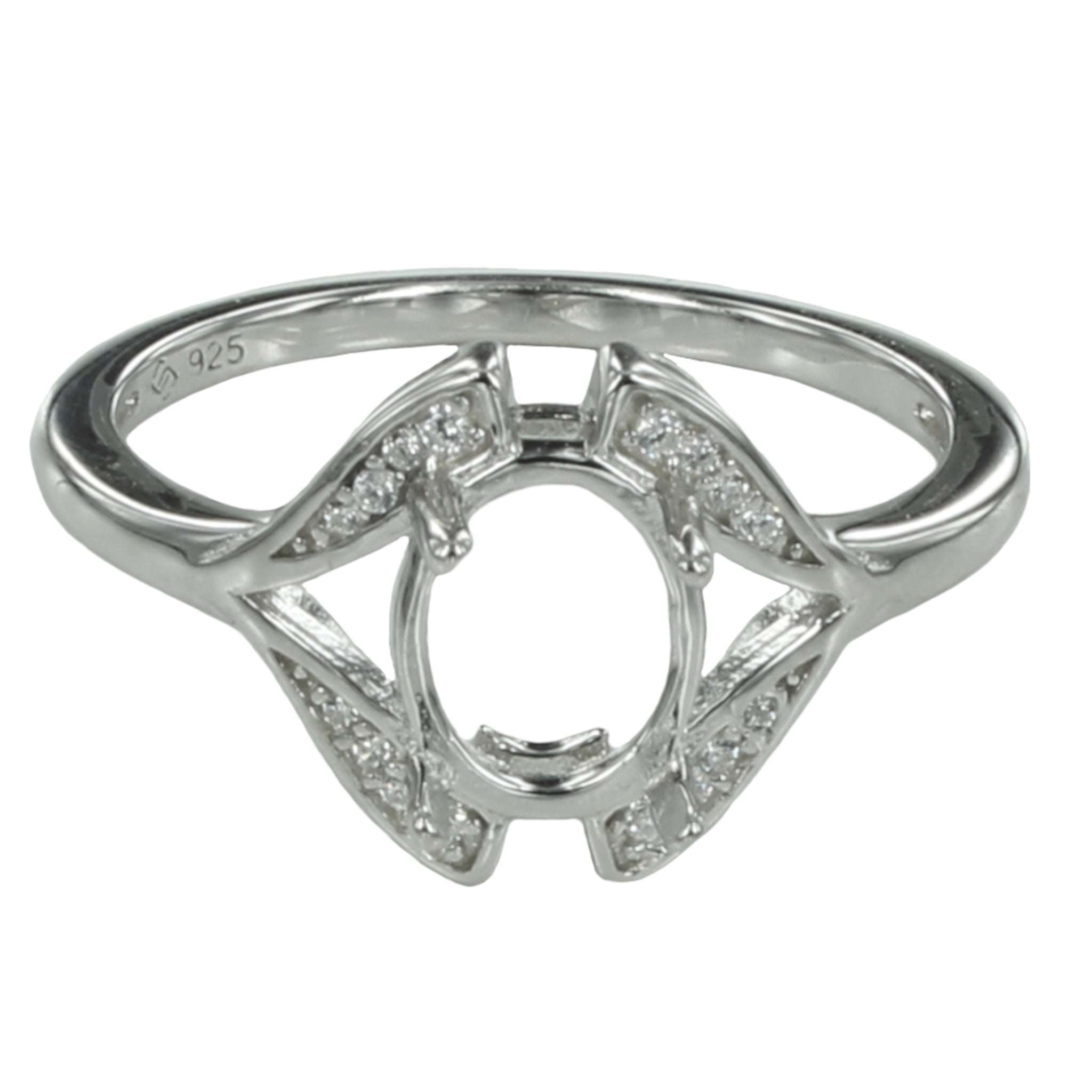 Ring with Oval Prongs Mounting in Sterling Silver 6x7mm