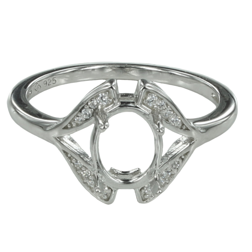 Ring with Oval Prongs Mounting in Sterling Silver 6x7mm