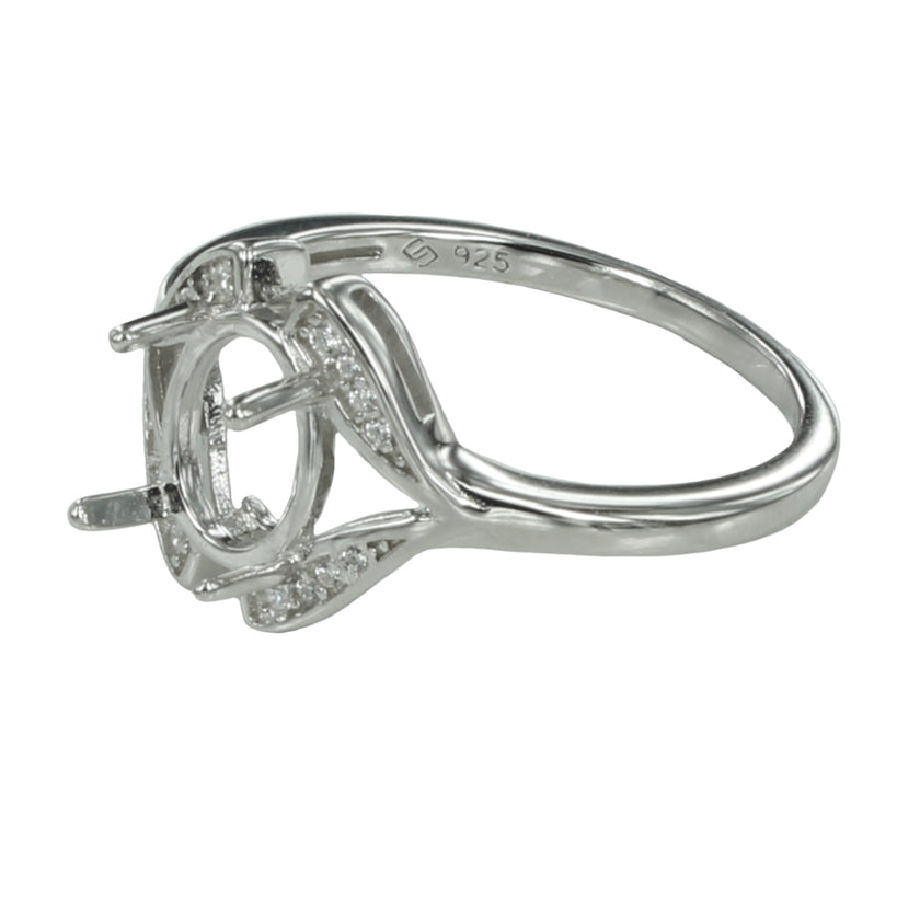Ring with Oval Prongs Mounting in Sterling Silver 6x7mm