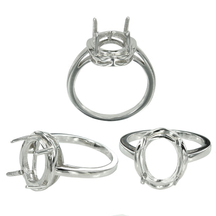 Ring with Oval Prongs Mounting in Sterling Silver 10x12mm