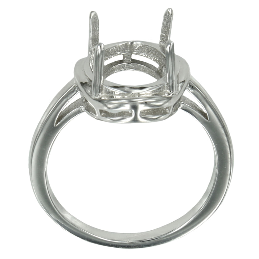 Ring with Oval Prongs Mounting in Sterling Silver 10x12mm