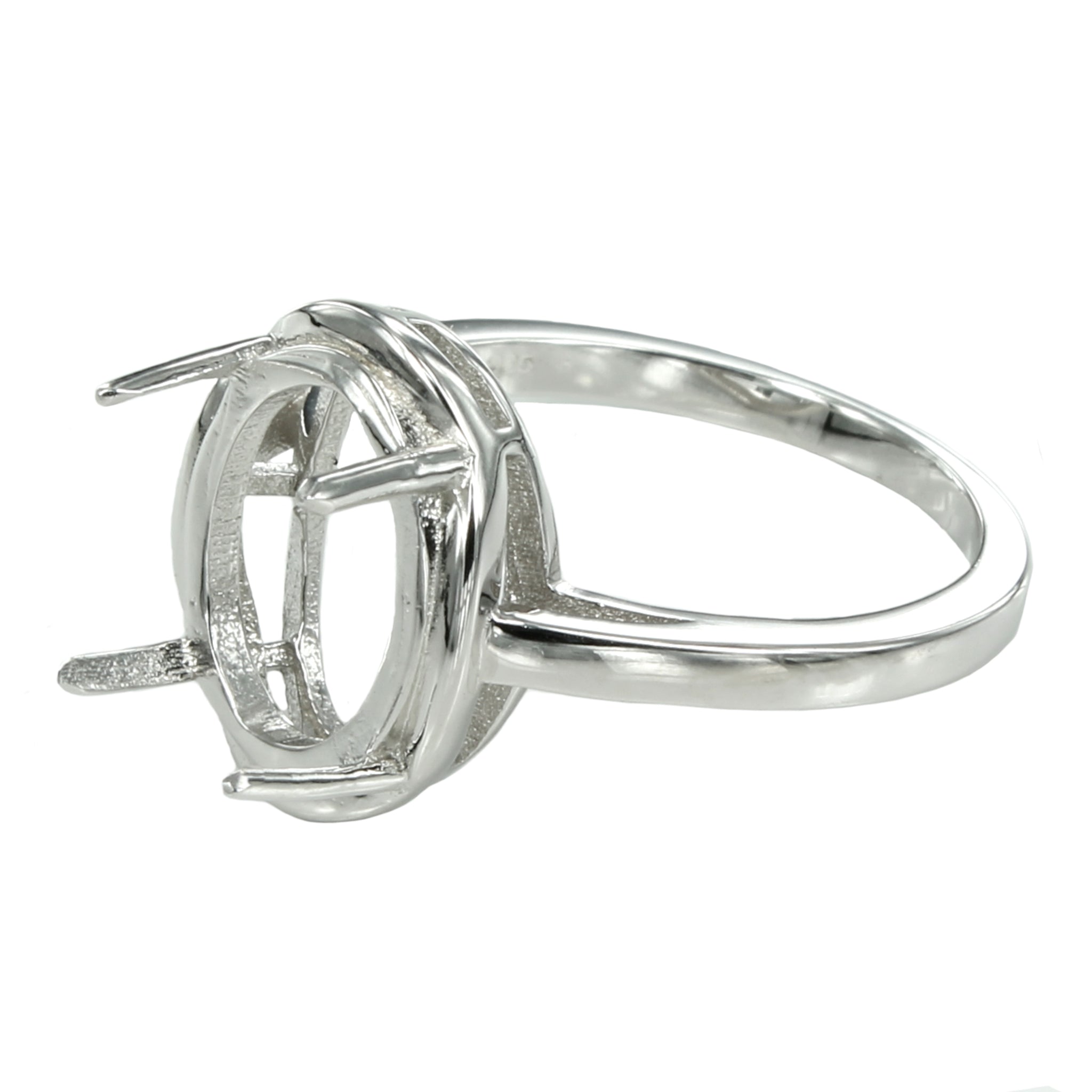 Ring with Oval Prongs Mounting in Sterling Silver 10x12mm