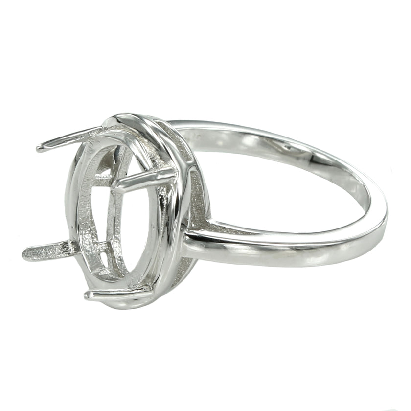 Ring with Oval Prongs Mounting in Sterling Silver 10x12mm