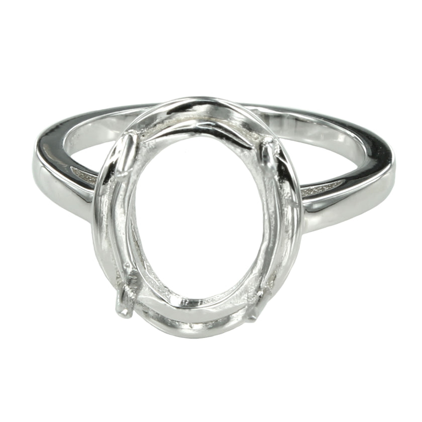 Ring with Oval Prongs Mounting in Sterling Silver 10x12mm