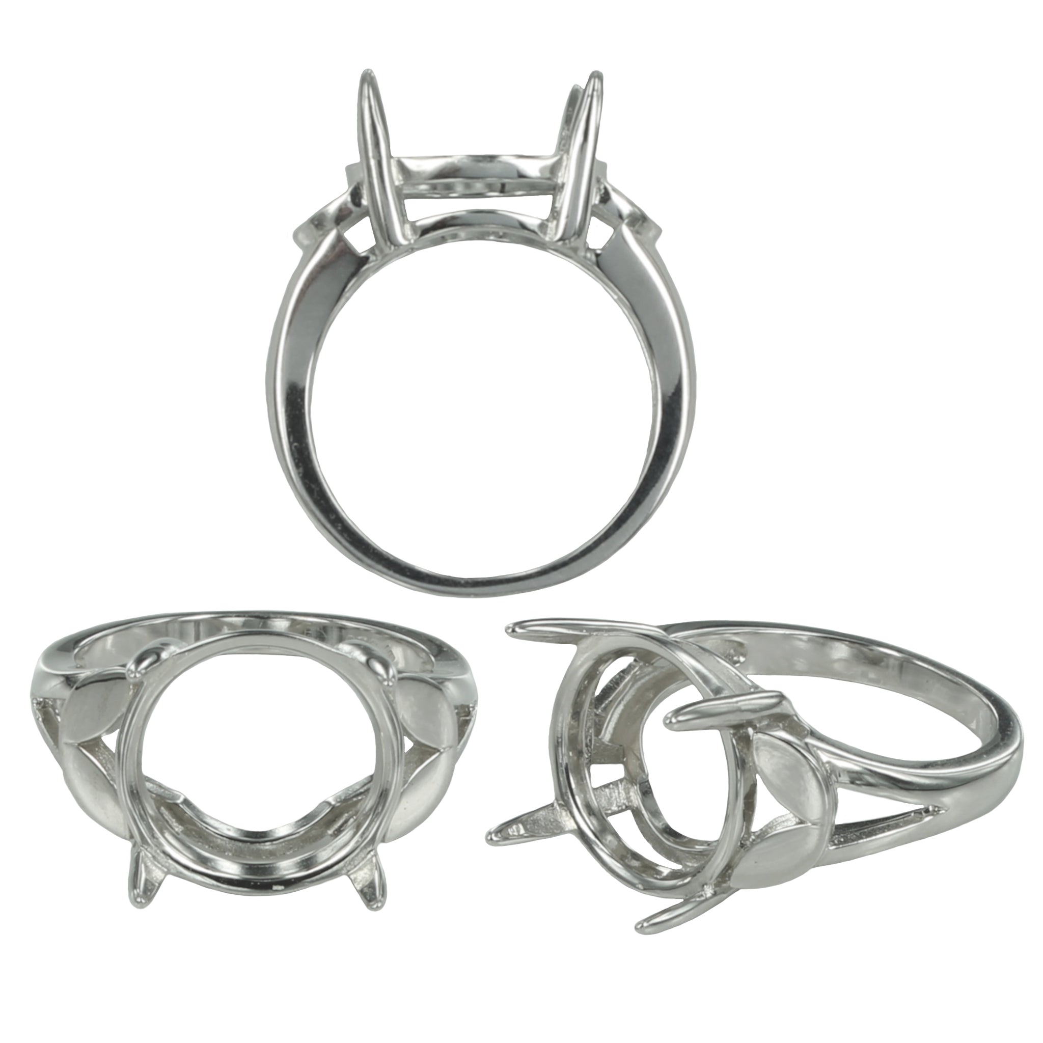 Ring Setting with Round Prongs Mounting in Sterling Silver 13mm