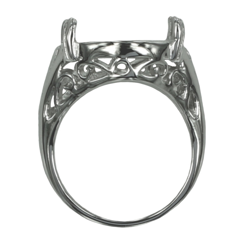 Swirls Ring with Oval Prongs Mounting in Sterling Silver 14x18mm