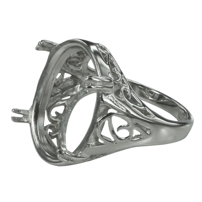 Swirls Ring with Oval Prongs Mounting in Sterling Silver 14x18mm