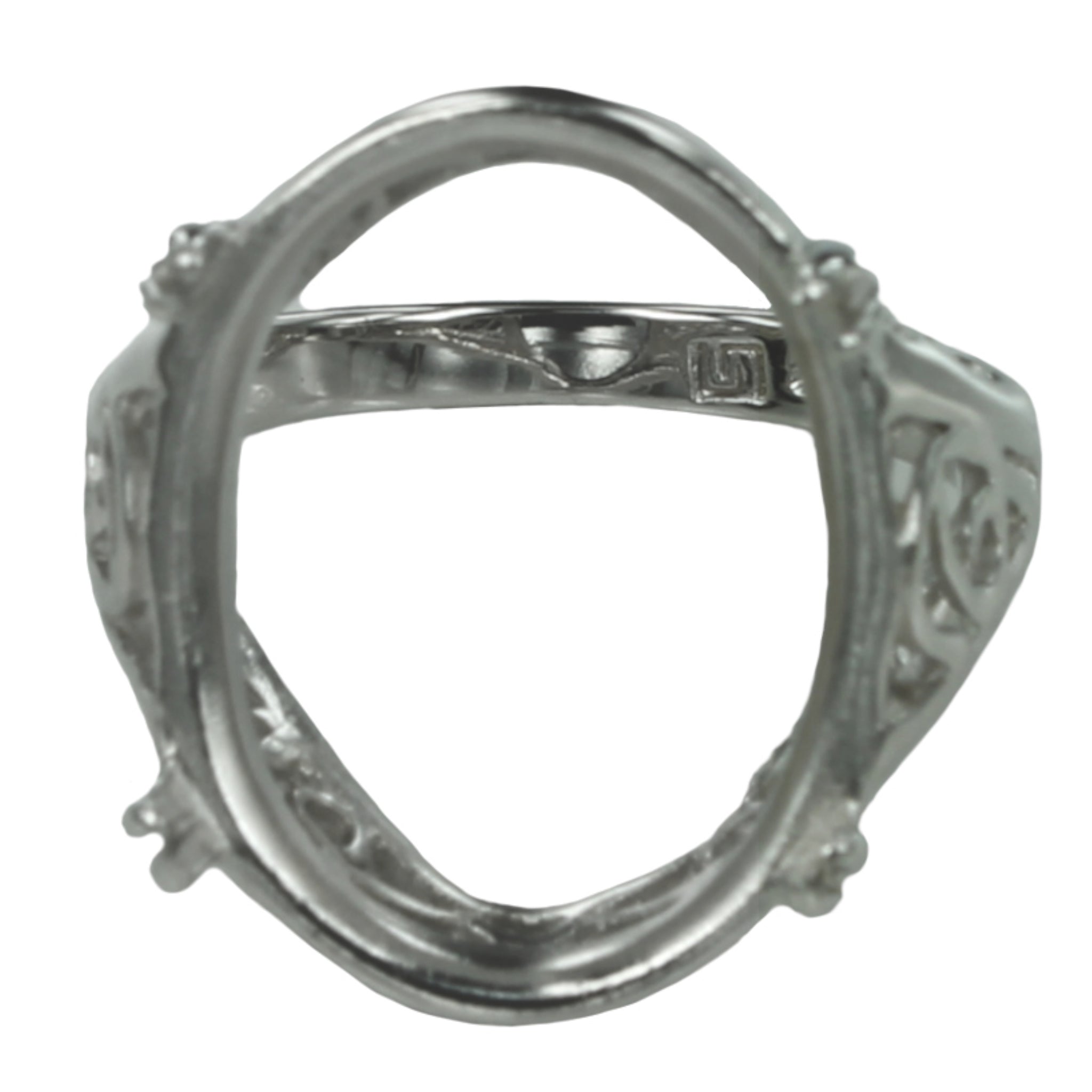 Swirls Ring with Oval Prongs Mounting in Sterling Silver 14x18mm