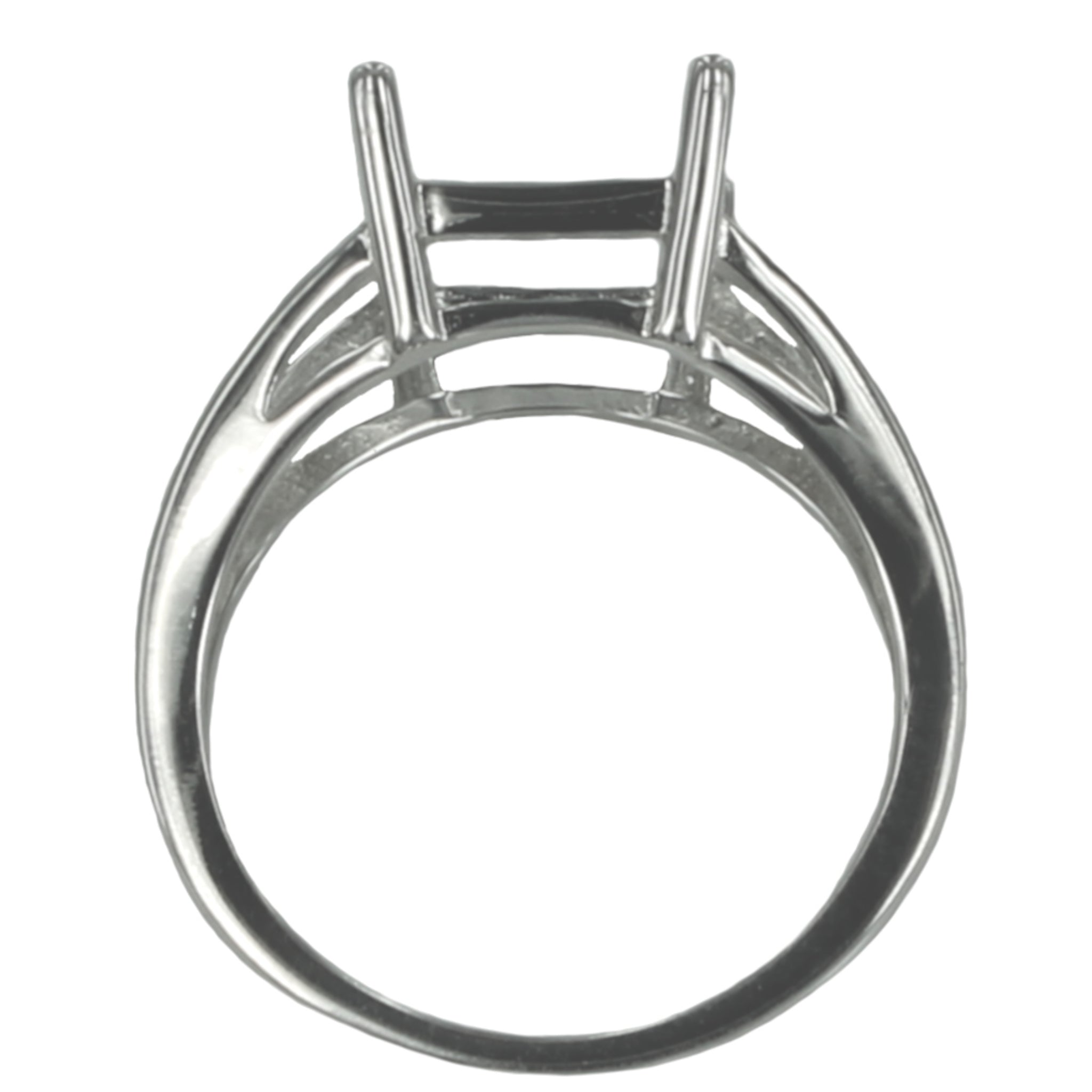 Split Shank Ring with Rectangular Prongs Mounting in Sterling Silver 8x10mm