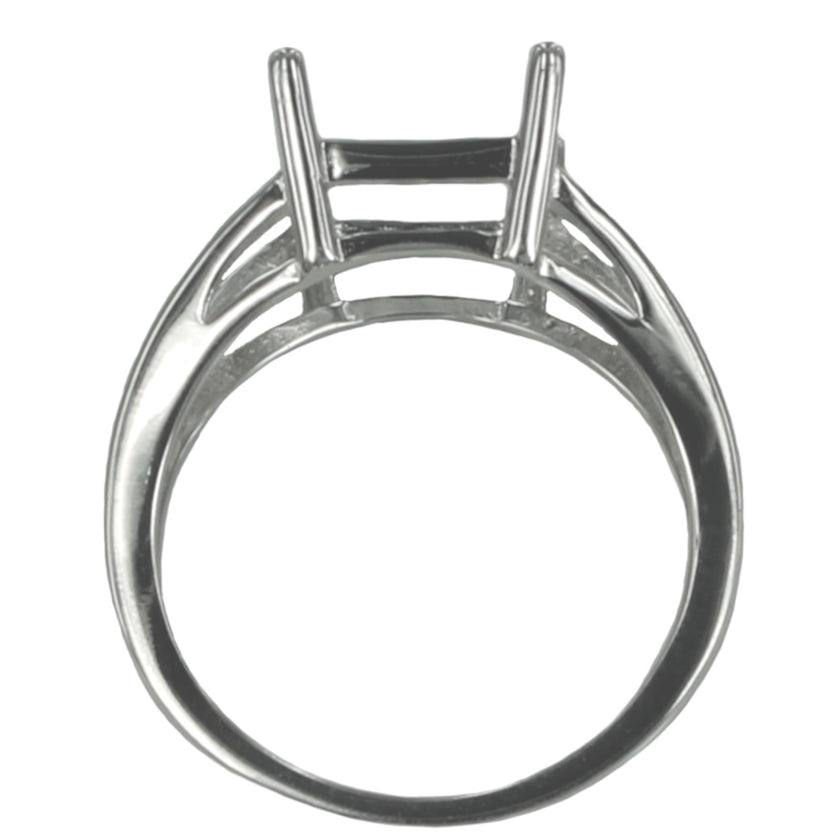Split Shank Ring with Rectangular Prongs Mounting in Sterling Silver 8x10mm