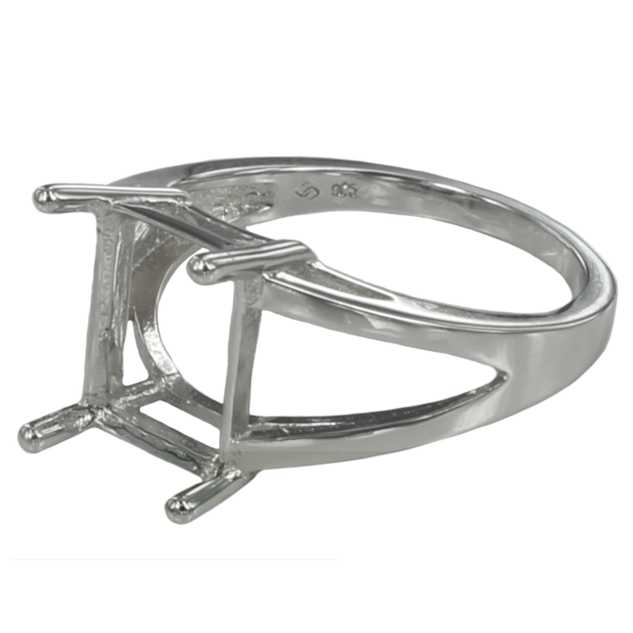 Split Shank Ring with Rectangular Prongs Mounting in Sterling Silver 8x10mm