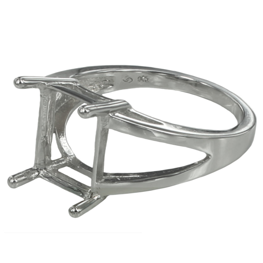 Split Shank Ring with Rectangular Prongs Mounting in Sterling Silver 8x10mm