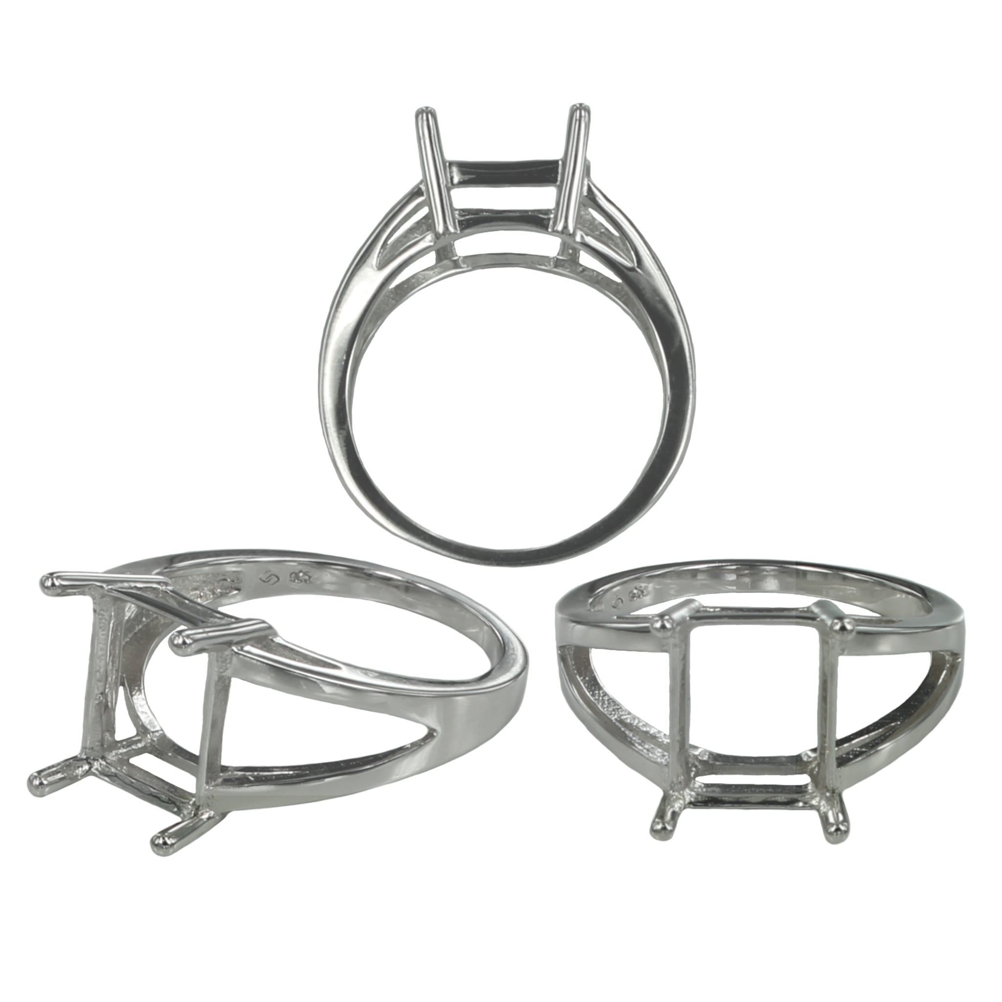 Split Shank Ring with Rectangular Prongs Mounting in Sterling Silver 8x10mm