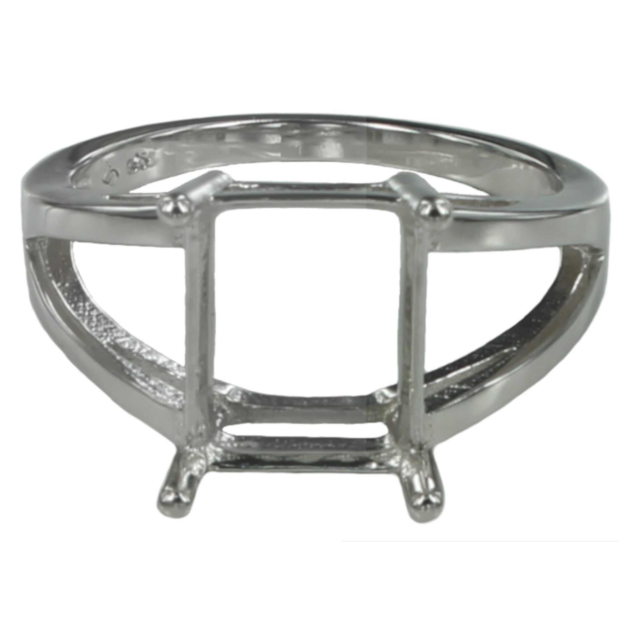 Split Shank Ring with Rectangular Prongs Mounting in Sterling Silver 8x10mm