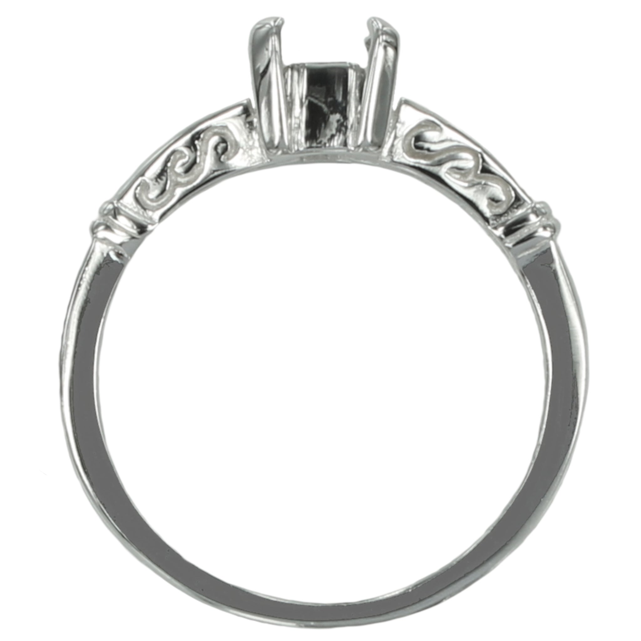 Swirls Ring with Rectangular Prong Mounting in Sterling Silver for 5x7mm Stones