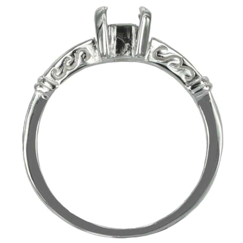 Swirls Ring with Rectangular Prong Mounting in Sterling Silver for 5x7mm Stones
