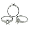Swirls Ring with Rectangular Prong Mounting in Sterling Silver for 5x7mm Stones