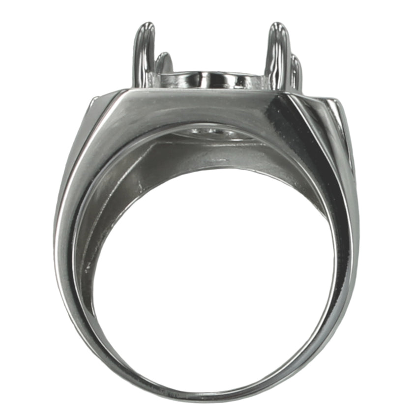 Ring with Oval Prongs Mounting in Sterling Silver 12x14mm