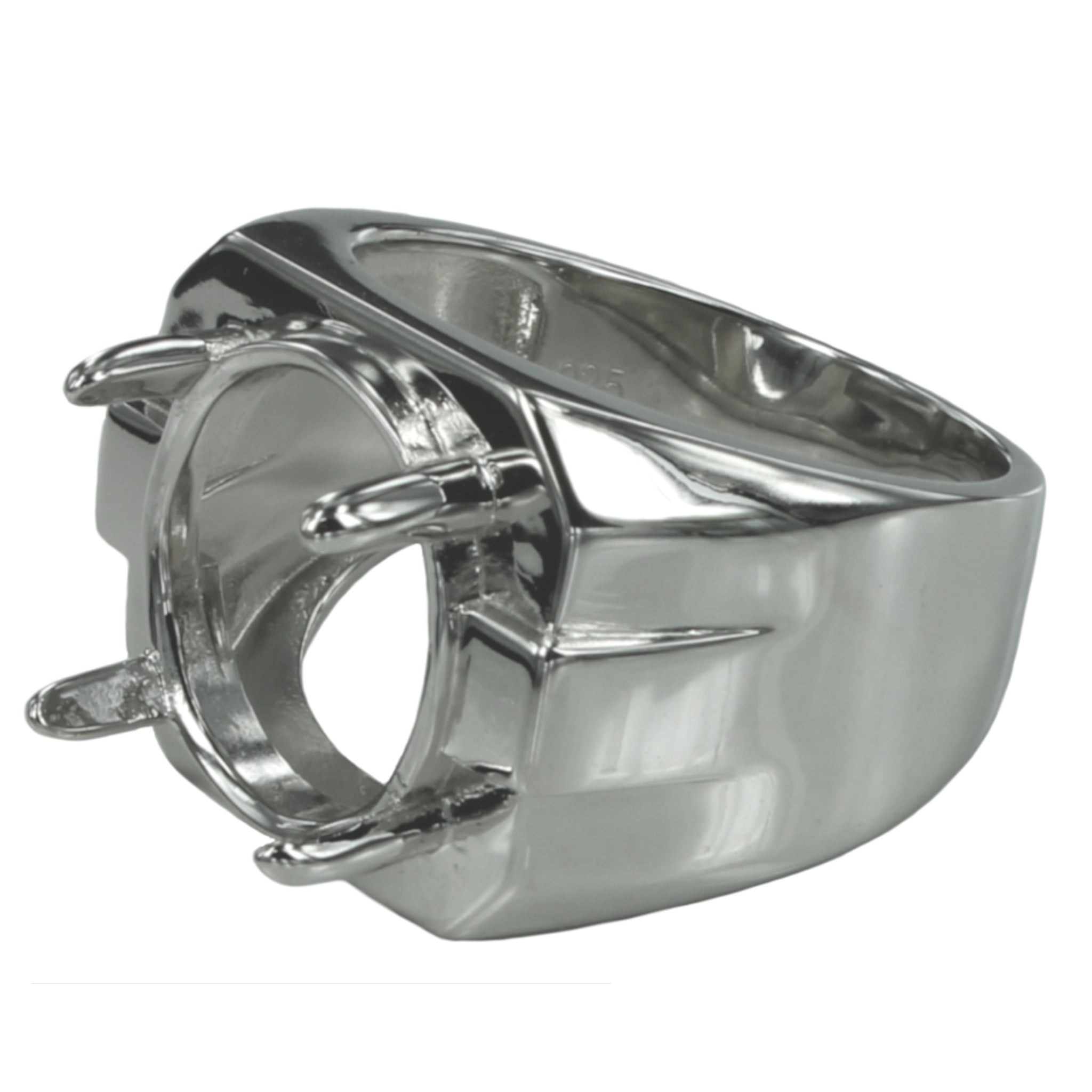 Ring with Oval Prongs Mounting in Sterling Silver 12x14mm
