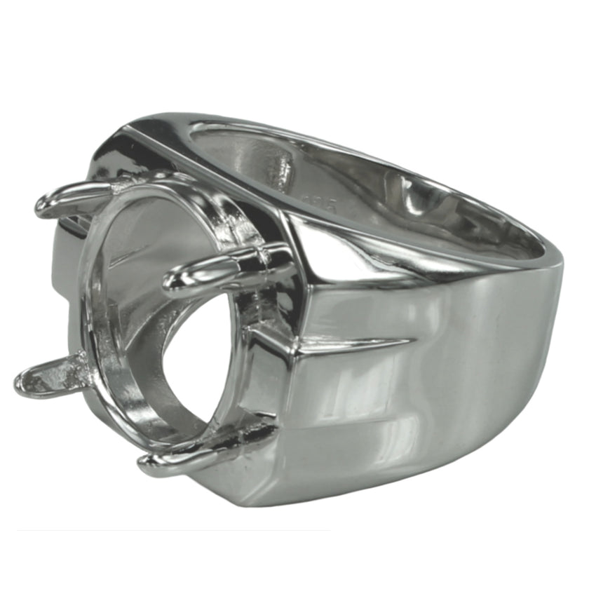 Ring with Oval Prongs Mounting in Sterling Silver 12x14mm