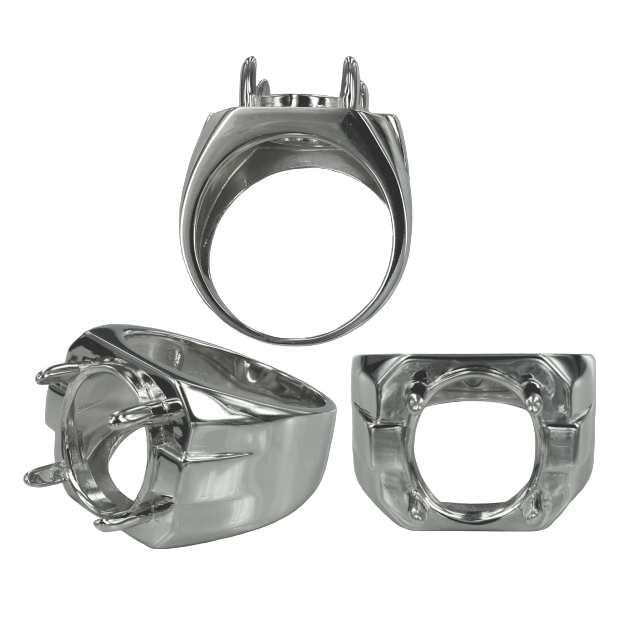 Ring with Oval Prongs Mounting in Sterling Silver 12x14mm