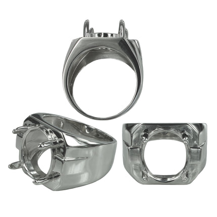 Ring with Oval Prongs Mounting in Sterling Silver 12x14mm