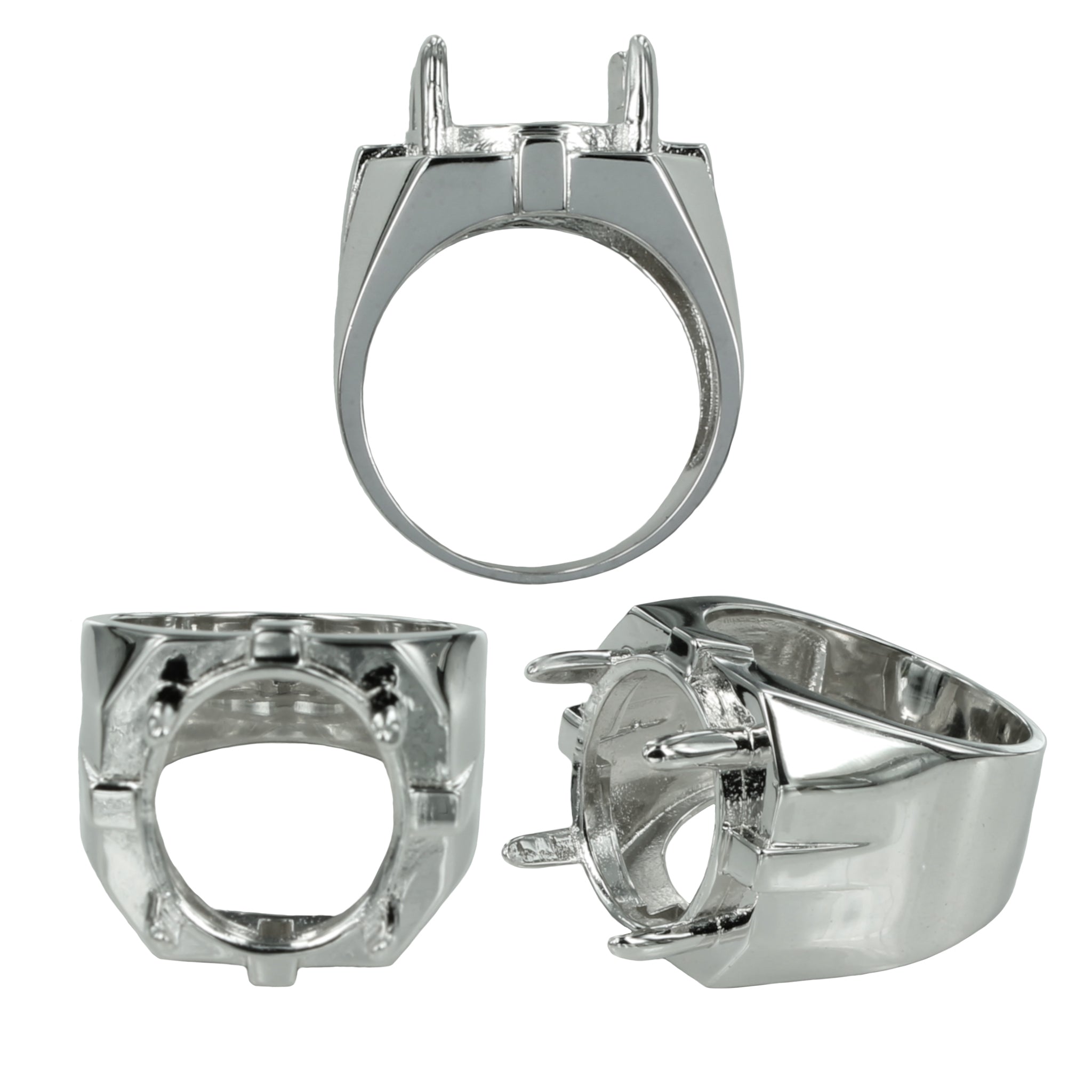 Tapered Wide Ring with Oval Prongs Mounting in Sterling Silver 14x16mm