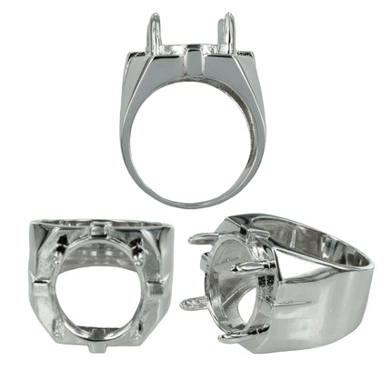 Tapered Wide Ring with Oval Prongs Mounting in Sterling Silver 14x16mm