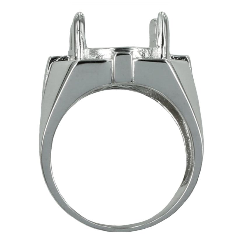 Tapered Wide Ring with Oval Prongs Mounting in Sterling Silver 14x16mm
