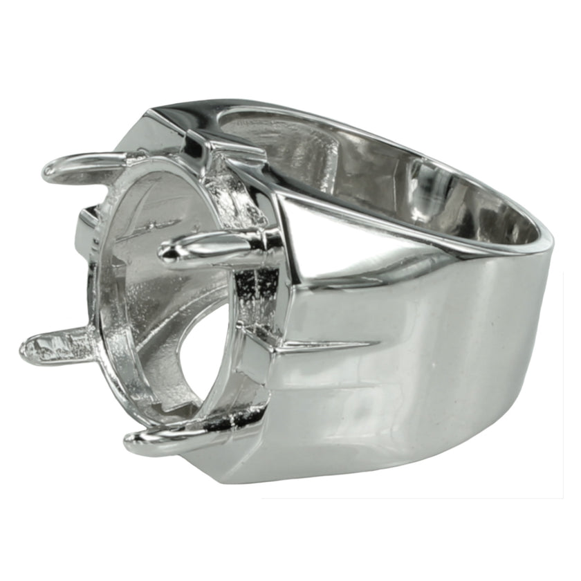 Tapered Wide Ring with Oval Prongs Mounting in Sterling Silver 14x16mm