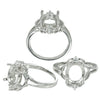 Ring with Cubic Zirconia Inlays and Oval Prongs Mounting in Sterling Silver 8x9mm