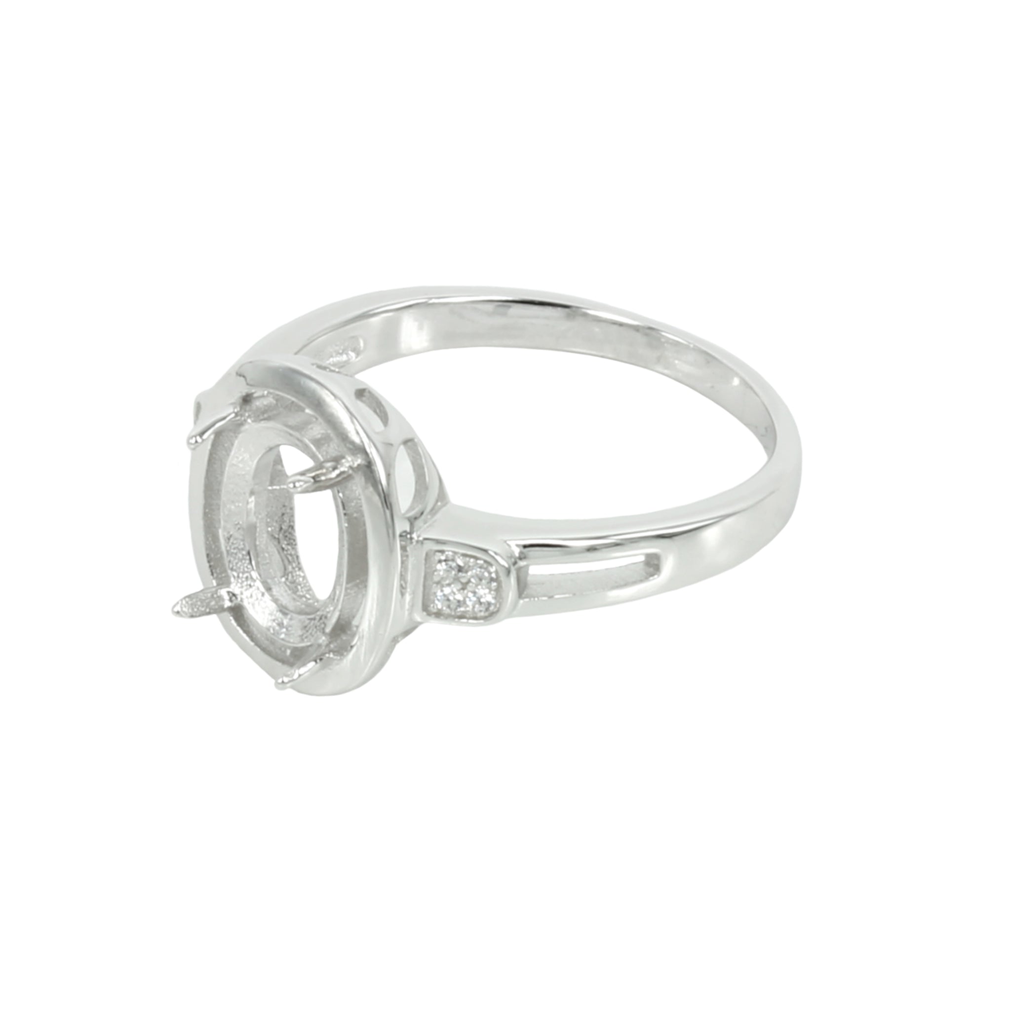 Oval Prongs Mounting Ring Stylish Pattern on the Sides in Sterling Silver for 7x9mm Stones