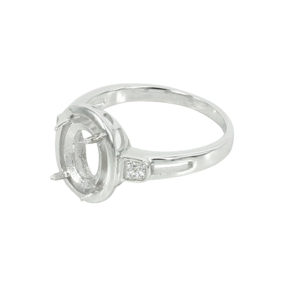 Oval Prongs Mounting Ring Stylish Pattern on the Sides in Sterling Silver for 7x9mm Stones