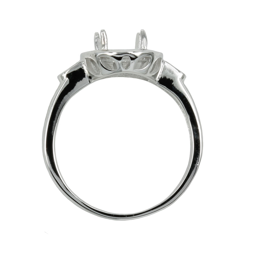 Oval Prongs Mounting Ring Stylish Pattern on the Sides in Sterling Silver for 7x9mm Stones