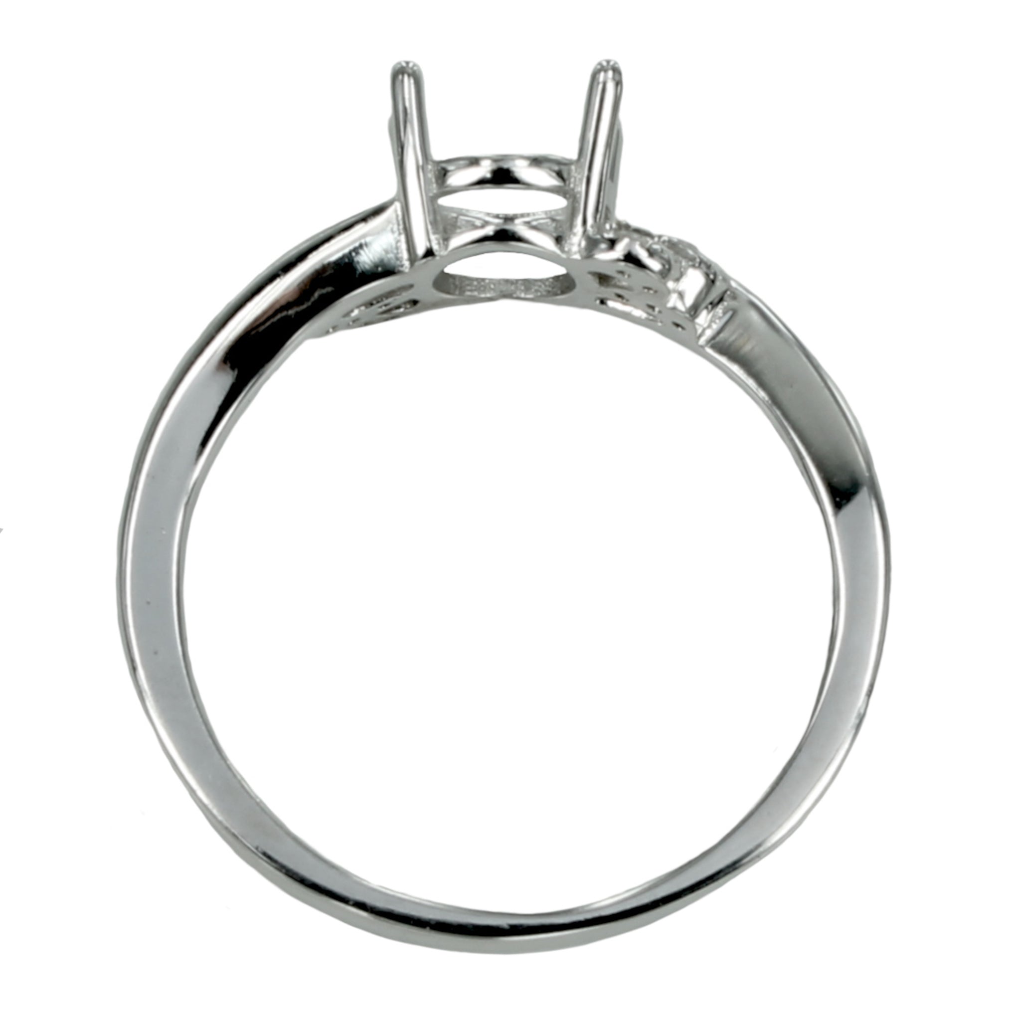 Cross-Over Ring with Curves and Oval Setting in Sterling Silver for 6x7mm Stones