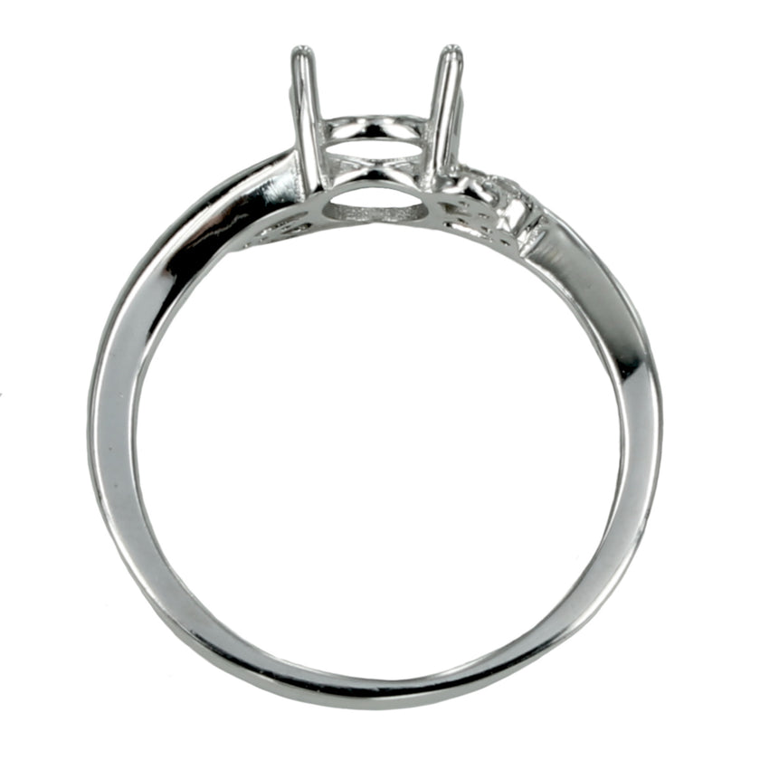 Cross-Over Ring with Curves and Oval Setting in Sterling Silver for 6x7mm Stones