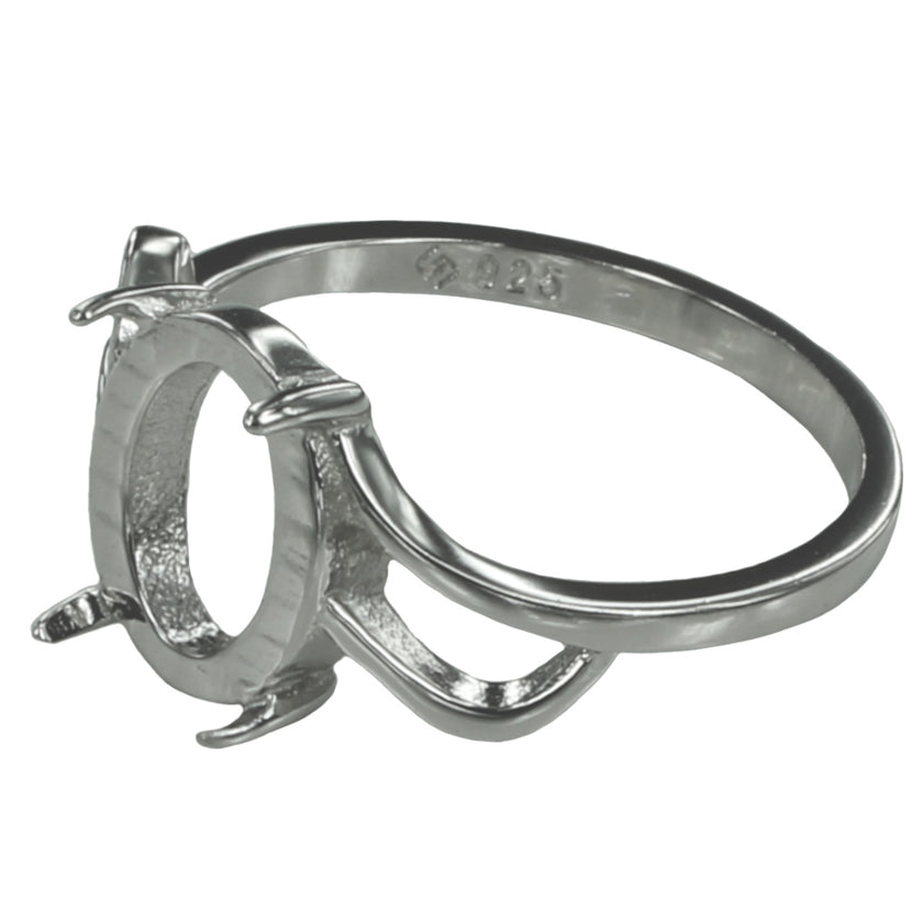 Cross-Over Ring with Oval Prong Mounting in Sterling Silver 8x10mm