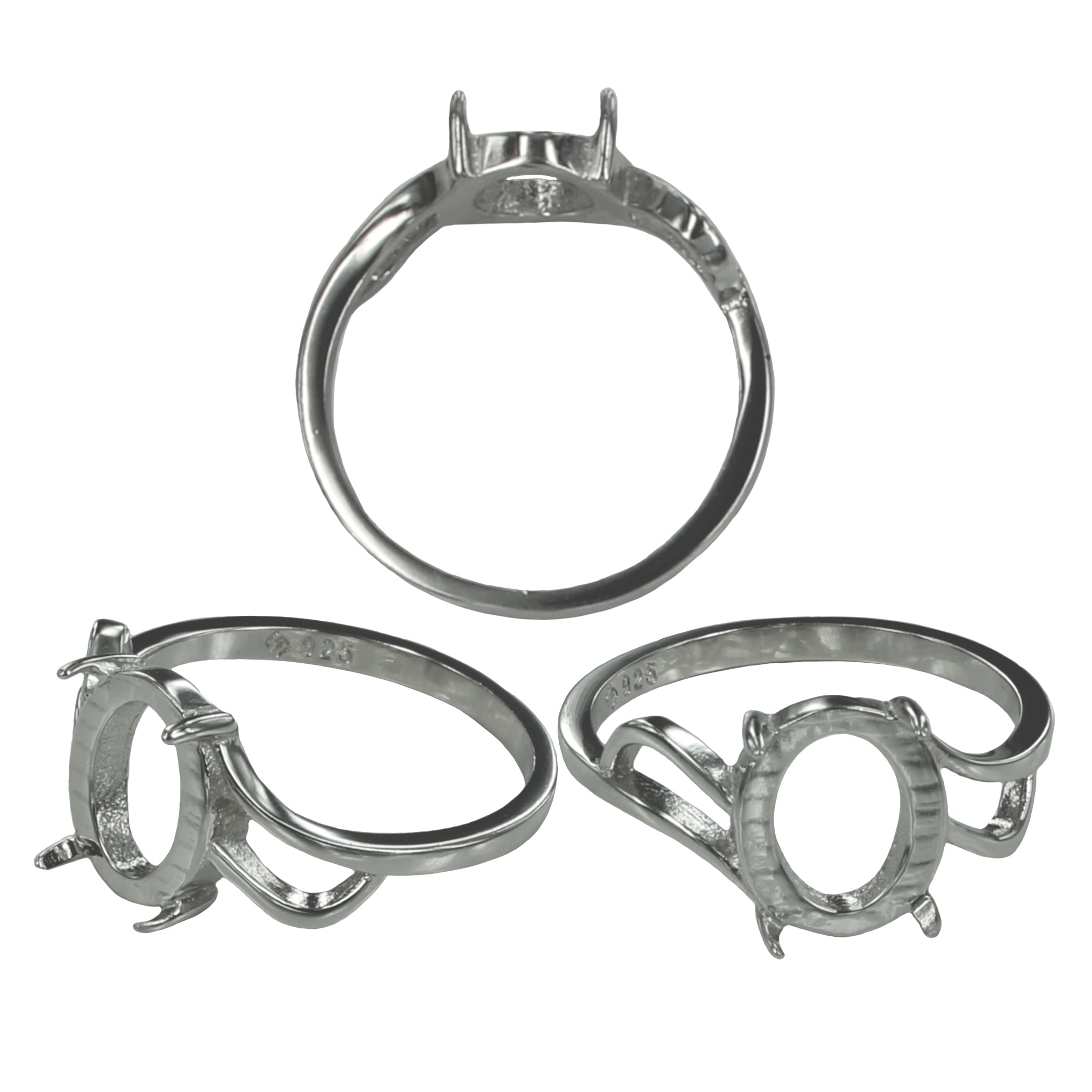 Cross-Over Ring with Oval Prong Mounting in Sterling Silver 8x10mm