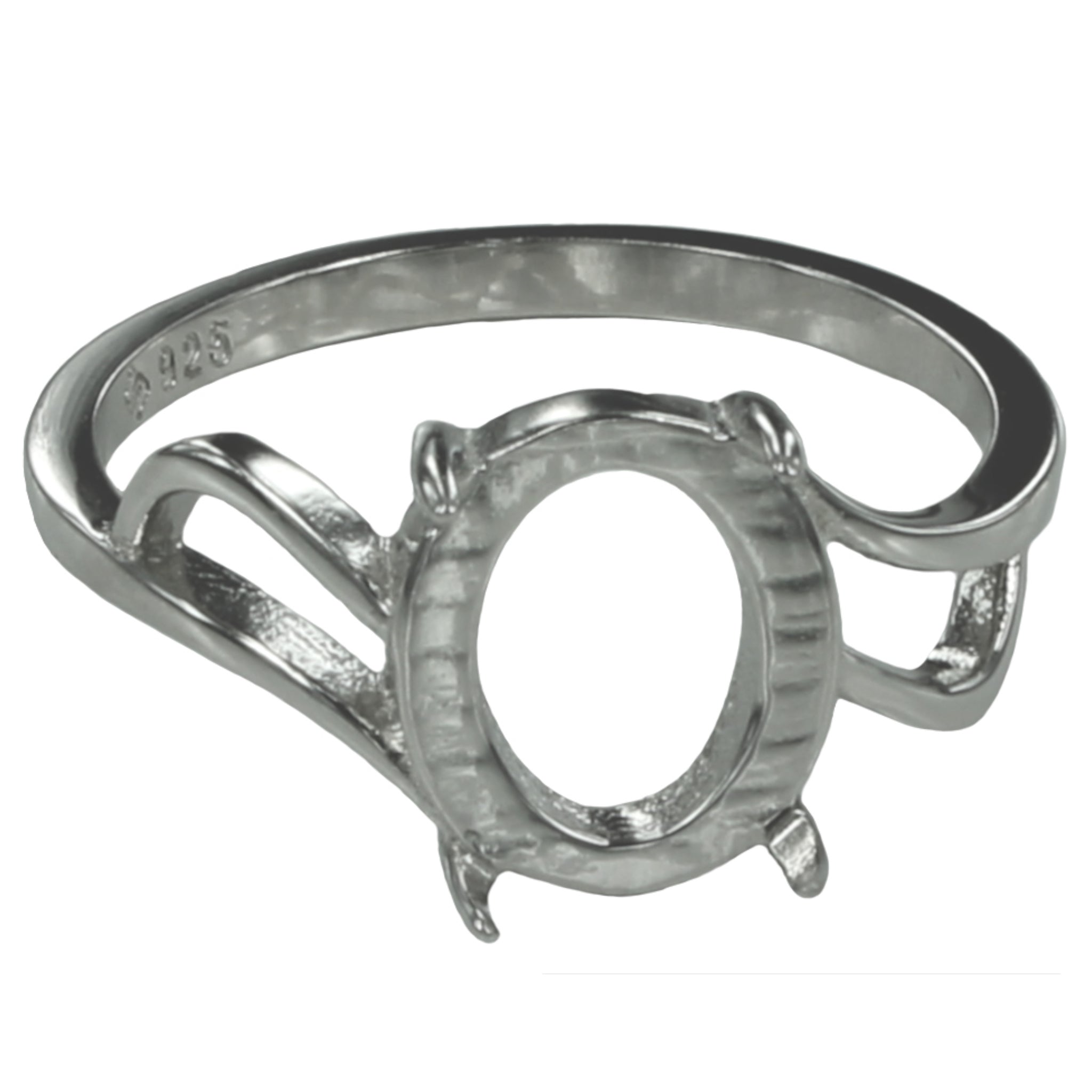 Cross-Over Ring with Oval Prong Mounting in Sterling Silver 8x10mm