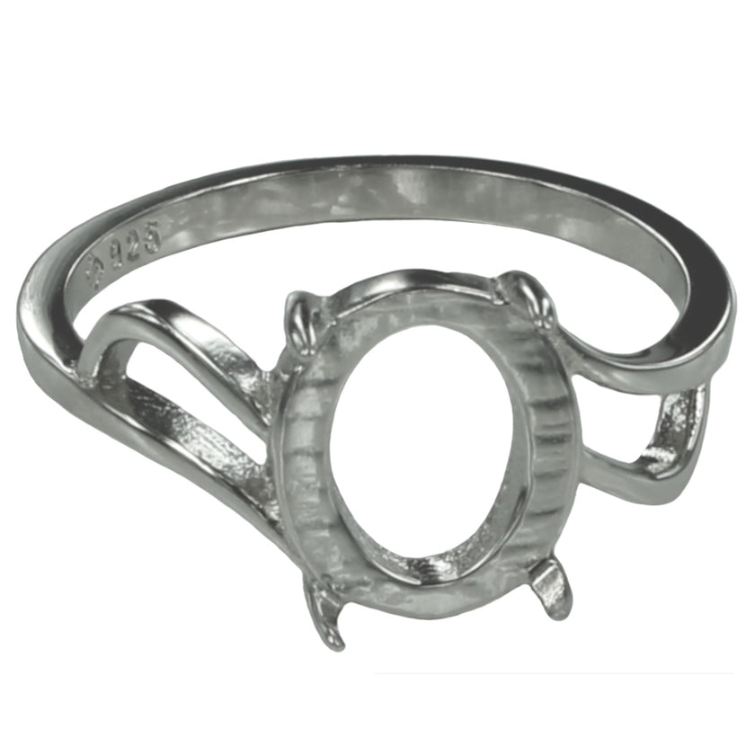 Cross-Over Ring with Oval Prong Mounting in Sterling Silver 8x10mm
