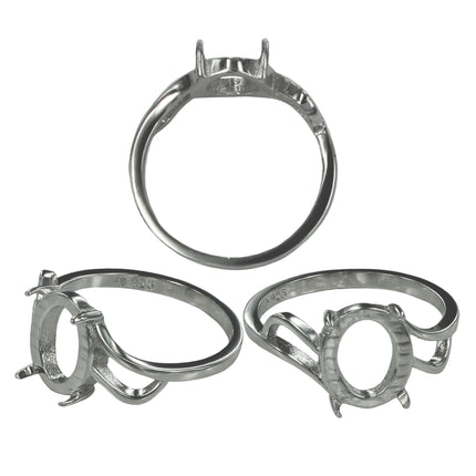Cross-Over Ring with Oval Prong Mounting in Sterling Silver 8x10mm