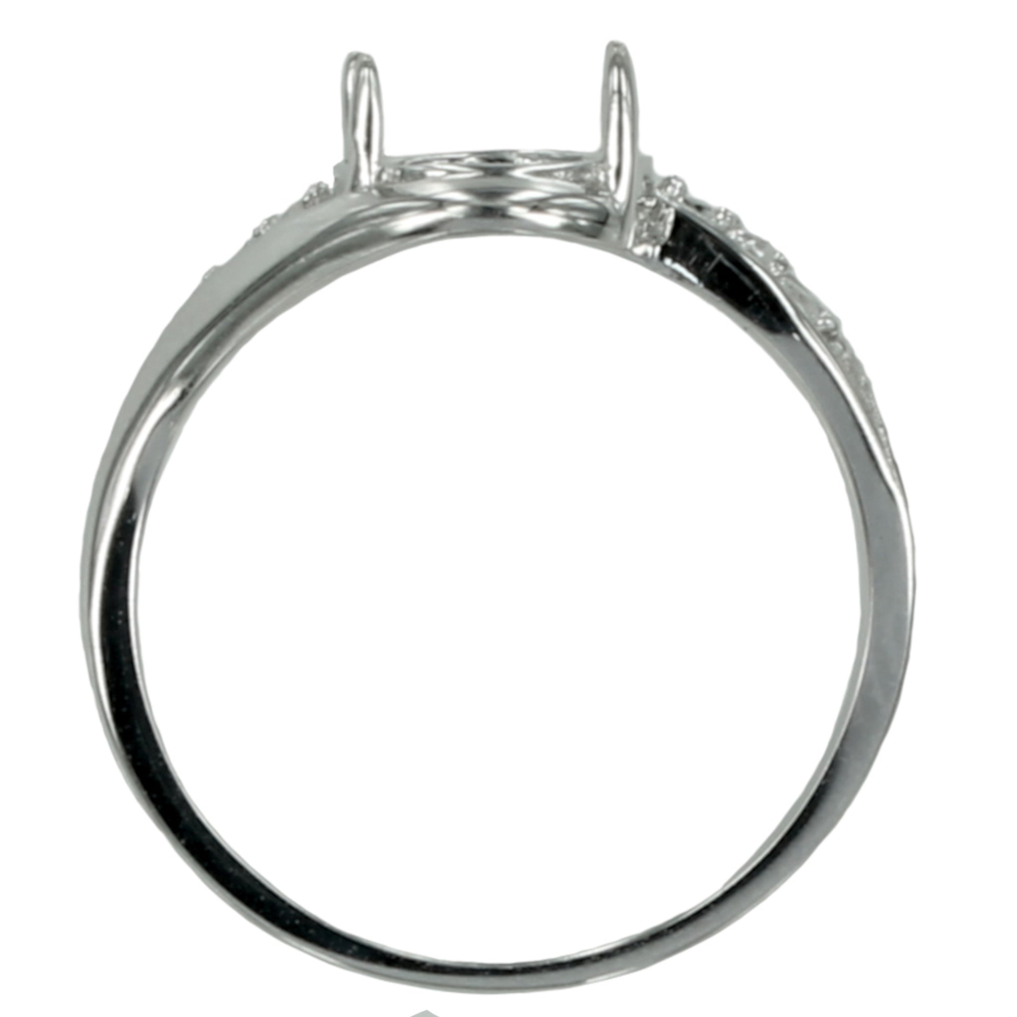 Granular Cross-Over Ring with Oval Prong Mounting in Sterling Silver for 8x10mm stones