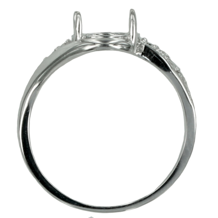 Granular Cross-Over Ring with Oval Prong Mounting in Sterling Silver for 8x10mm stones