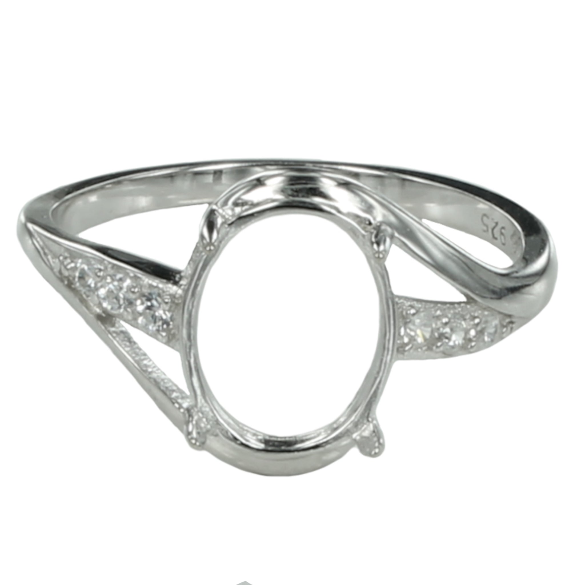 Granular Cross-Over Ring with Oval Prong Mounting in Sterling Silver for 8x10mm stones