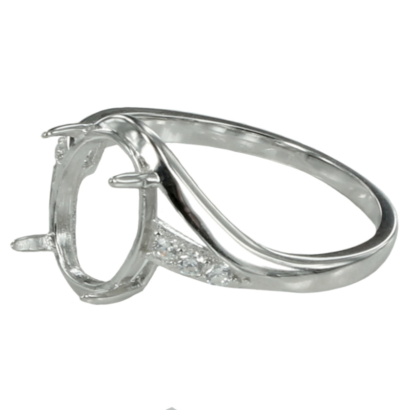 Granular Cross-Over Ring with Oval Prong Mounting in Sterling Silver for 8x10mm stones