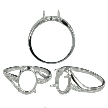Granular Cross-Over Ring with Oval Prong Mounting in Sterling Silver for 8x10mm stones