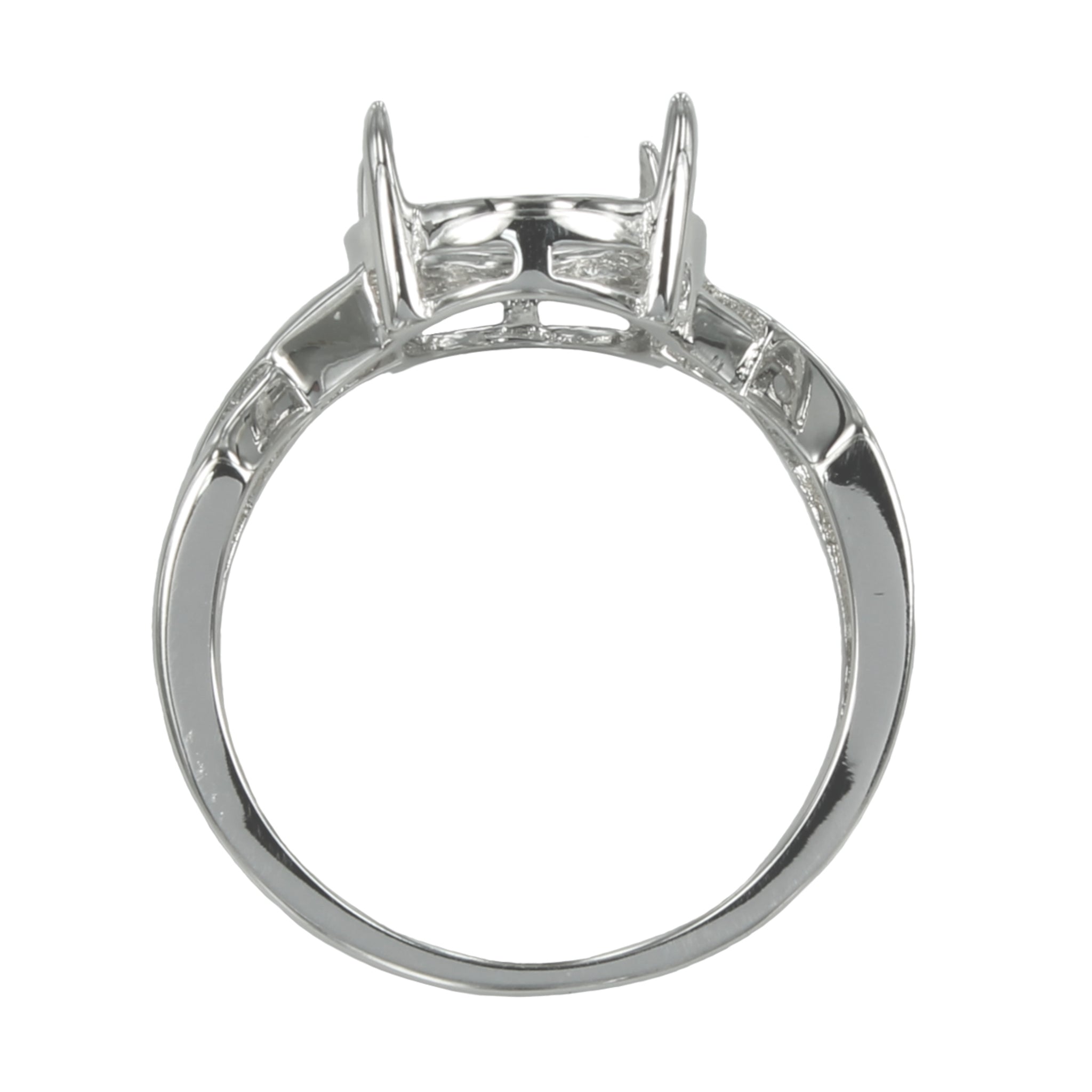Unique Style Ring with Cubic Zirconia Inlays and Oval Prong Mounting in Sterling Silver 10x11mm