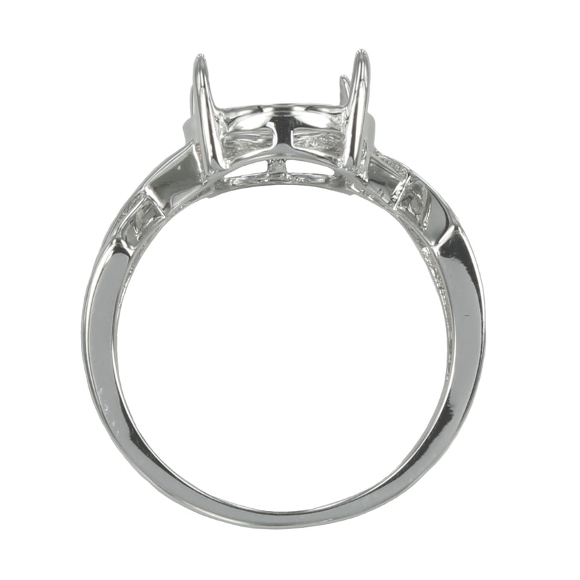 Unique Style Ring with Cubic Zirconia Inlays and Oval Prong Mounting in Sterling Silver 10x11mm