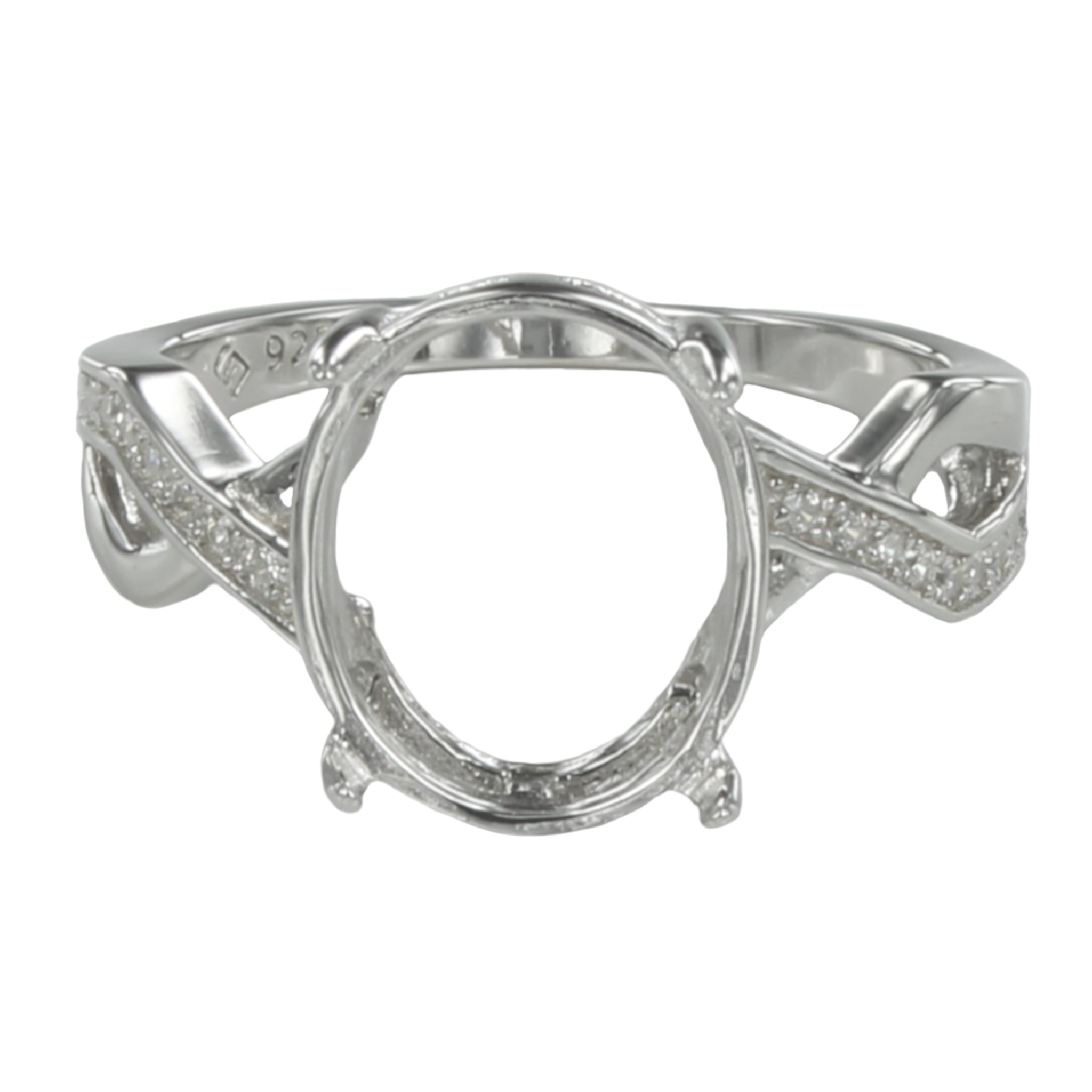 Unique Style Ring with Cubic Zirconia Inlays and Oval Prong Mounting in Sterling Silver 10x11mm