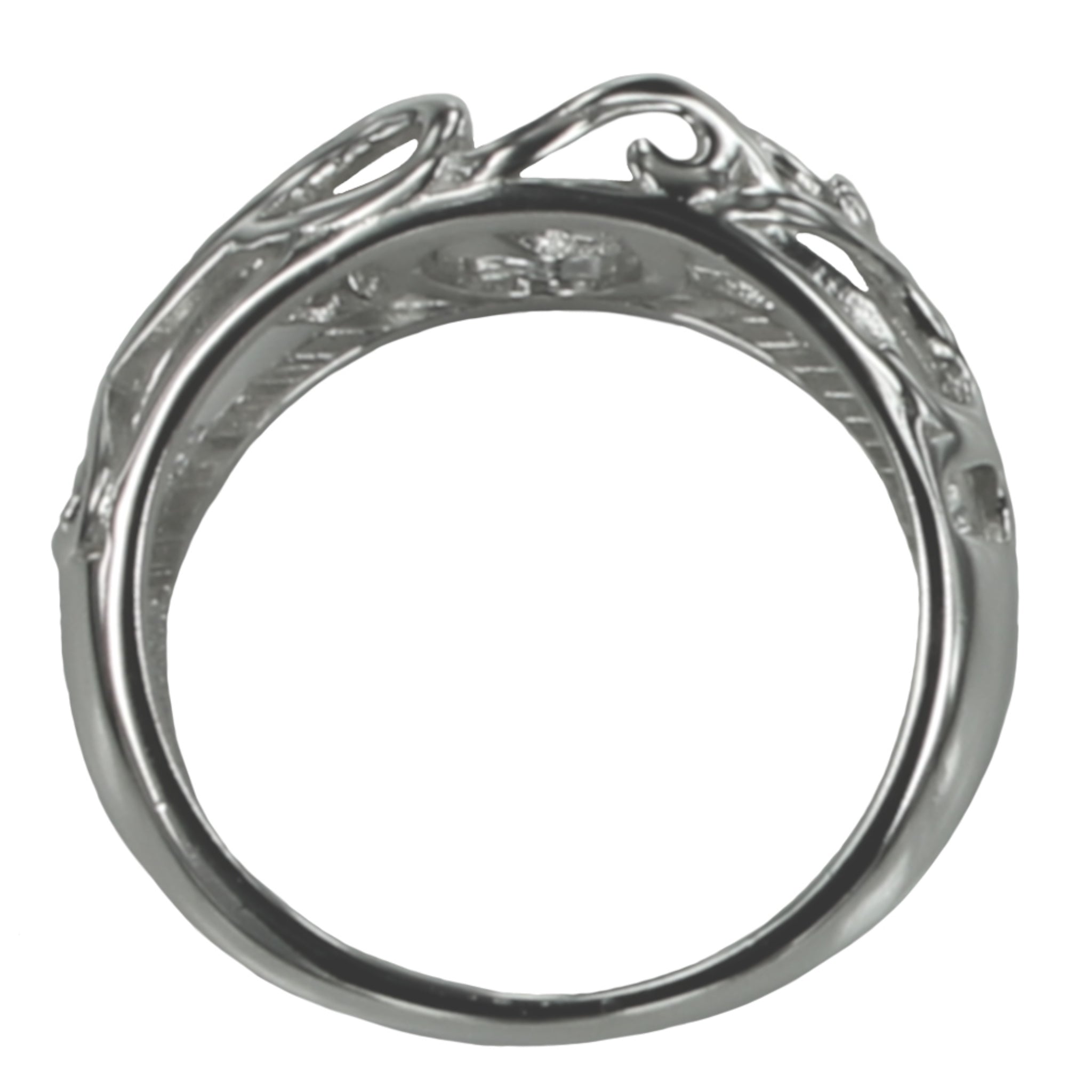 Swirls Ring with Oval Bezel Mounting in Sterling Silver 7x9mm